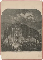 Arbeiten bei Nacht am Palmers Grand Hotel bei Kalziumlicht, Illustration aus The Land Owner, um 1872
